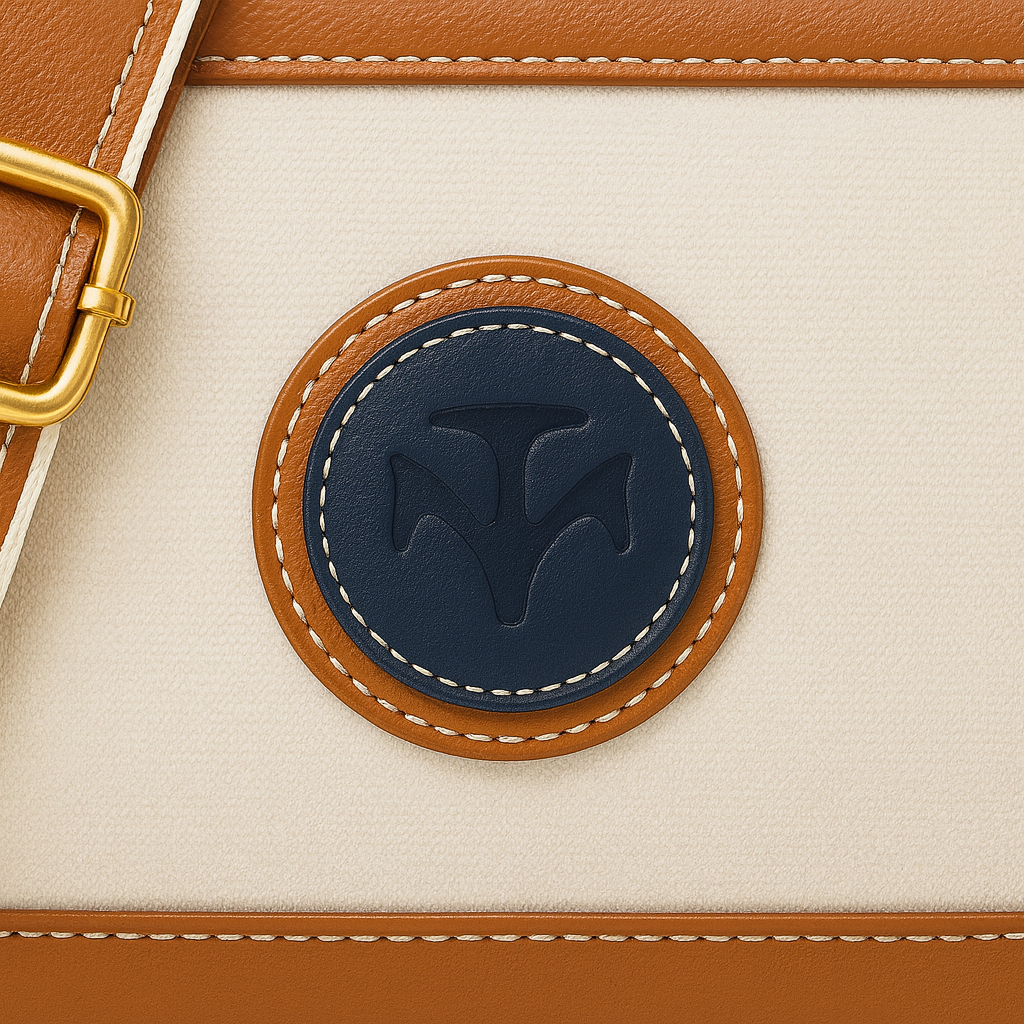 Crossbody bag with contrast trim and wide shoulder strap.