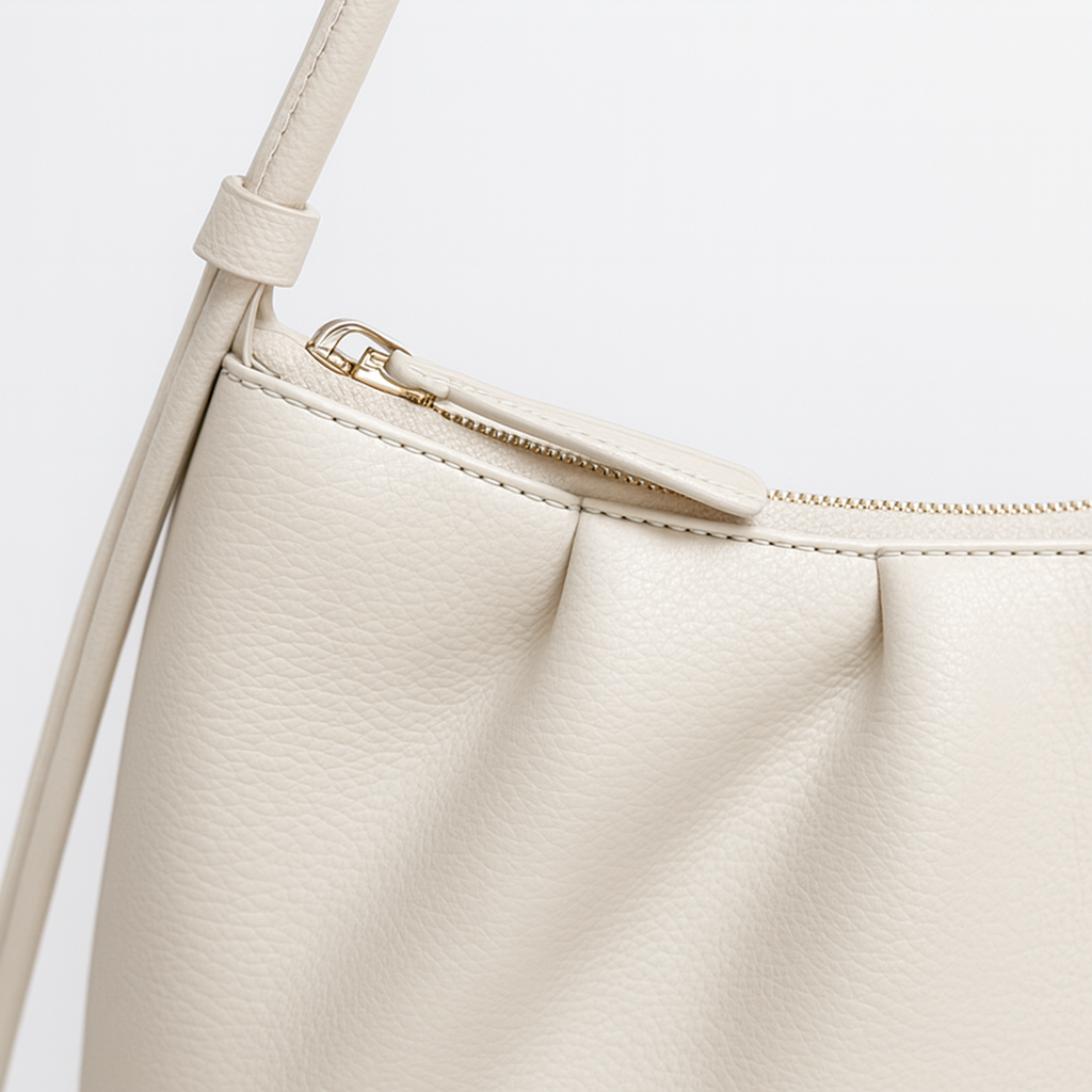 Small structured shoulder bag with a short strap.