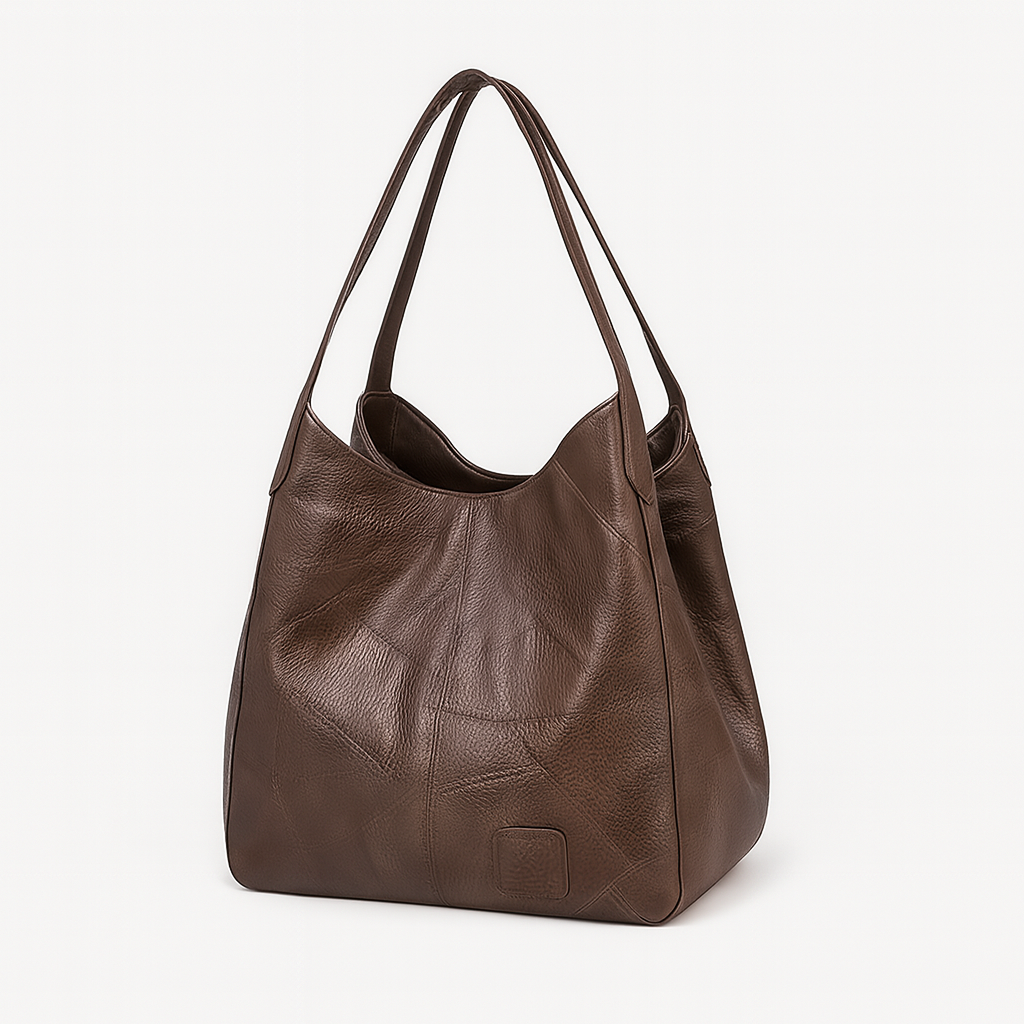 Large soft tote bag with a slouchy silhouette and double shoulder straps.