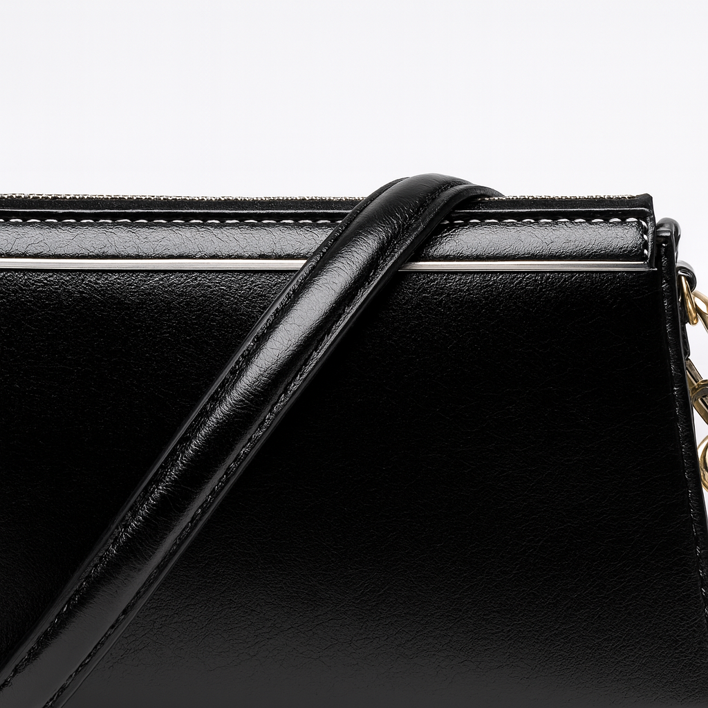 Rectangular shoulder bag with a detachable strap.