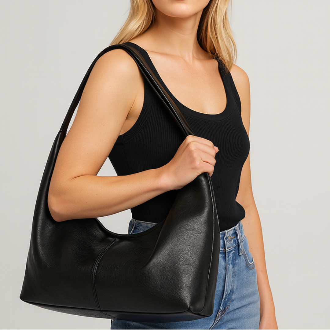 Simple slouchy shoulder bag with a single strap.