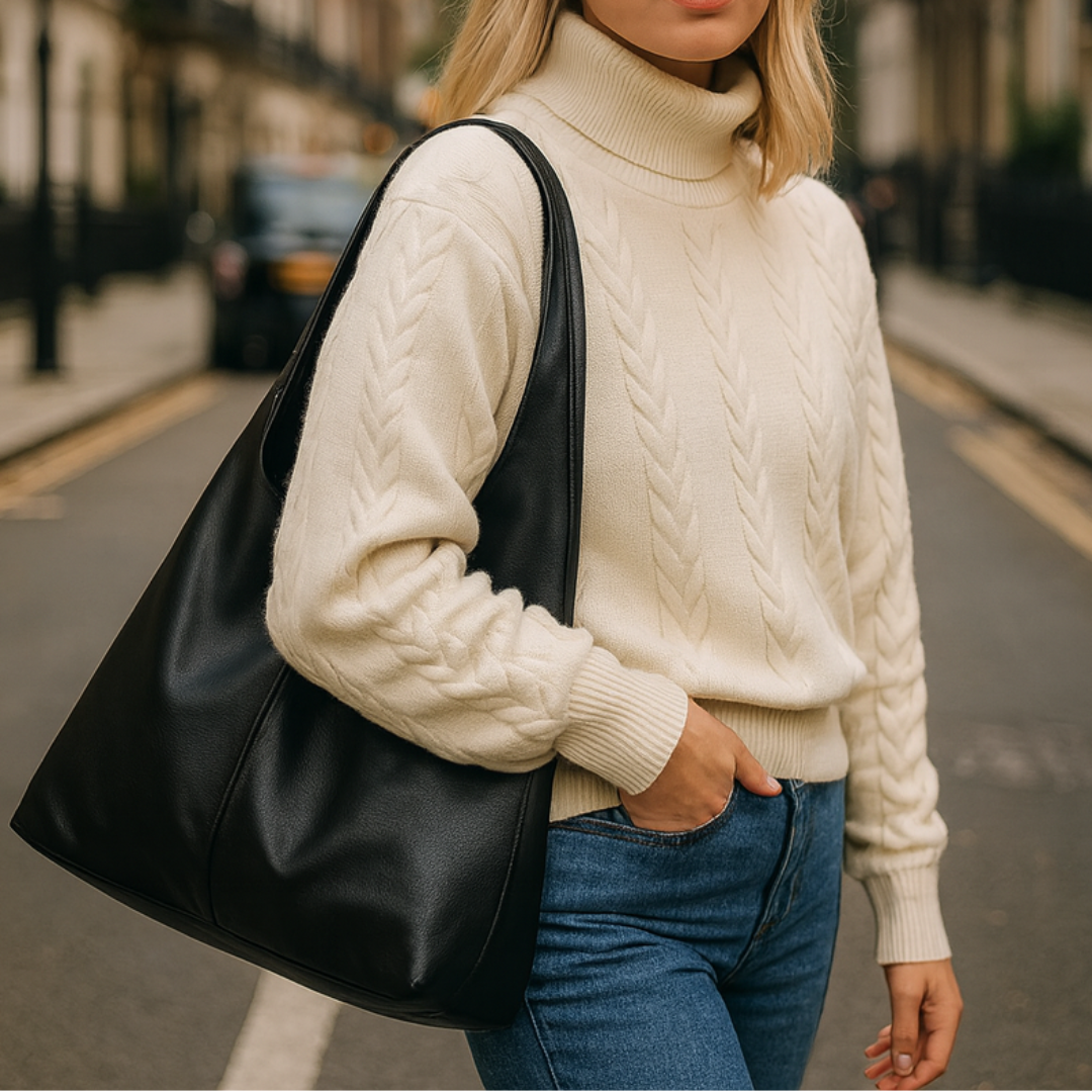 Simple slouchy shoulder bag with a single strap.