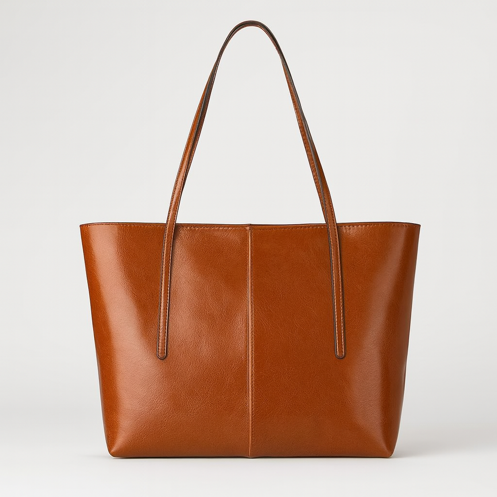 Large structured tote bag with long double shoulder straps.