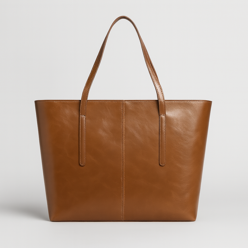 Large structured tote bag with long double shoulder straps.