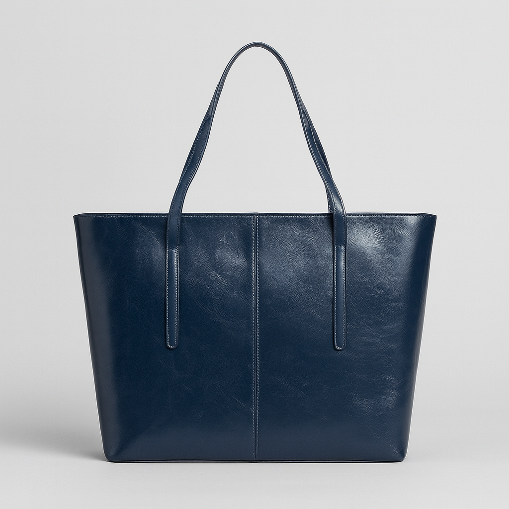 Large structured tote bag with long double shoulder straps.