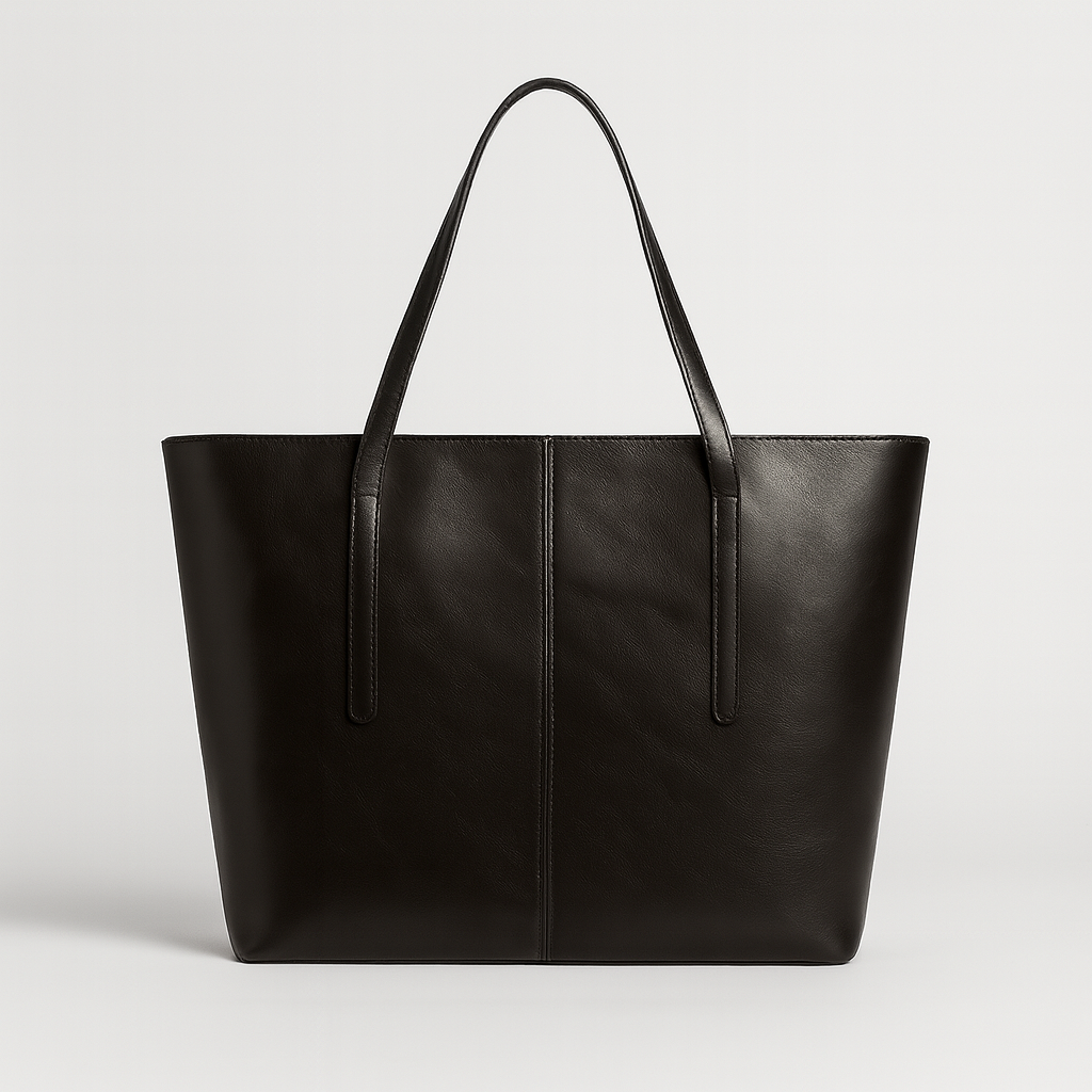 Large structured tote bag with long double shoulder straps.